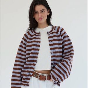 Grey Bandit Brown and Lavender Striped Cardigan